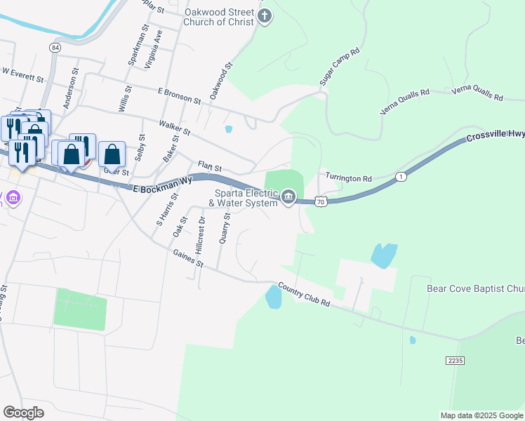 map of restaurants, bars, coffee shops, grocery stores, and more near 212 Knollcrest Drive in Sparta