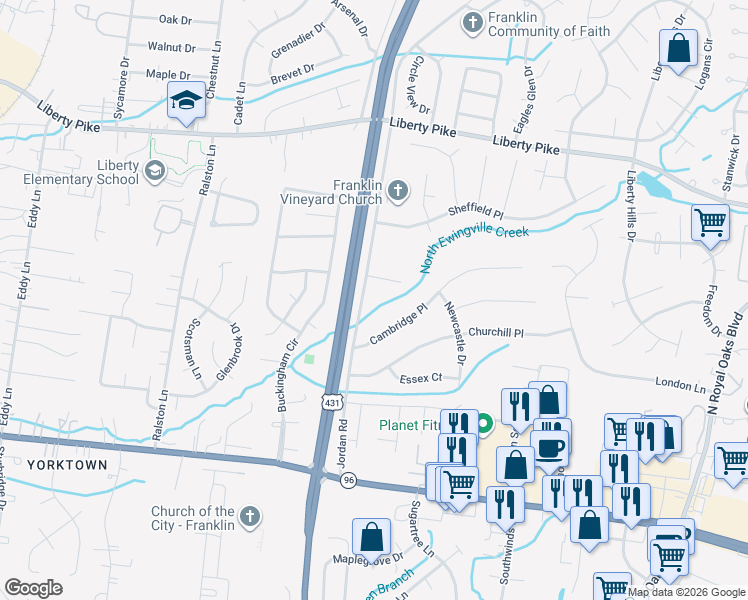 map of restaurants, bars, coffee shops, grocery stores, and more near 130 Jordan Road in Franklin