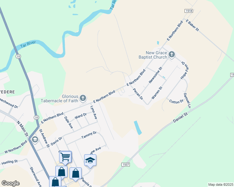 map of restaurants, bars, coffee shops, grocery stores, and more near 907 East Northern Boulevard in Tarboro