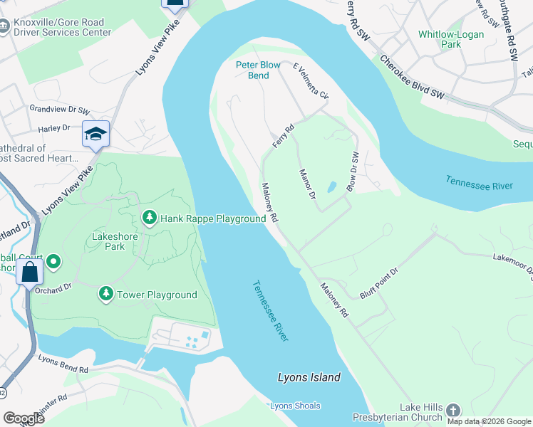 map of restaurants, bars, coffee shops, grocery stores, and more near 4016 Maloney Road in Knoxville
