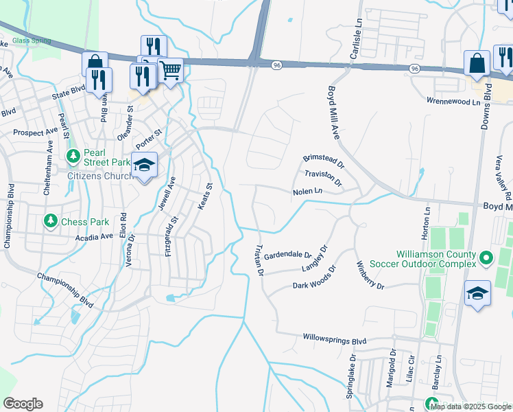 map of restaurants, bars, coffee shops, grocery stores, and more near 3112 Tristan Drive in Franklin
