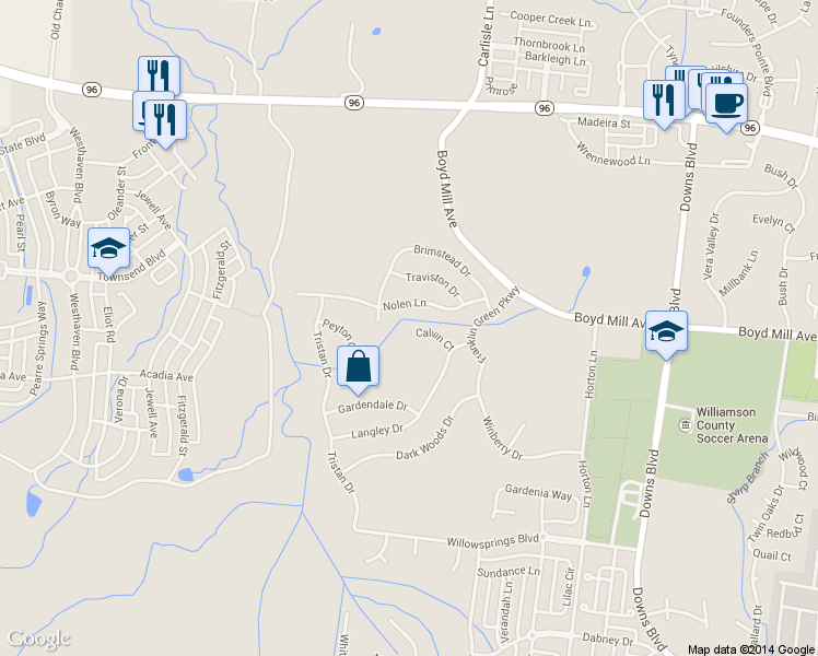 map of restaurants, bars, coffee shops, grocery stores, and more near 3224 Calvin Court in Franklin