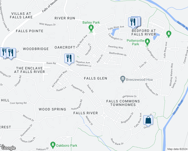 map of restaurants, bars, coffee shops, grocery stores, and more near 11008 Farmville Road in Raleigh