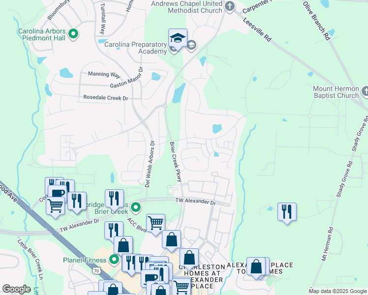 map of restaurants, bars, coffee shops, grocery stores, and more near 122 Shale Creek Drive in Durham