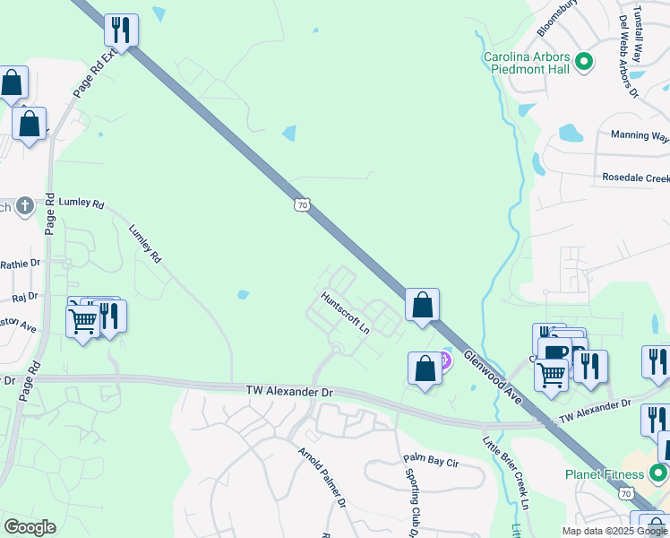 map of restaurants, bars, coffee shops, grocery stores, and more near 11321 Clubhaven Place in Raleigh