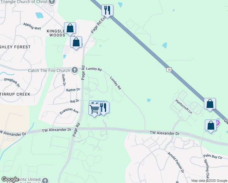 map of restaurants, bars, coffee shops, grocery stores, and more near 5700 Terrier Place in Morrisville