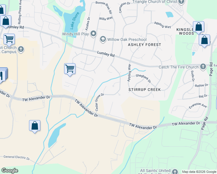 map of restaurants, bars, coffee shops, grocery stores, and more near 12 Alexis Ct in Durham