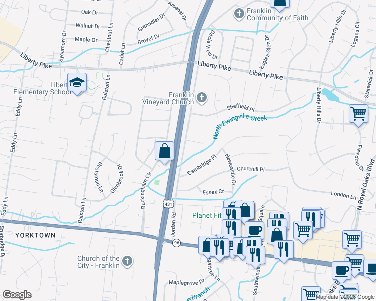 map of restaurants, bars, coffee shops, grocery stores, and more near 130 Jordan Road in Franklin