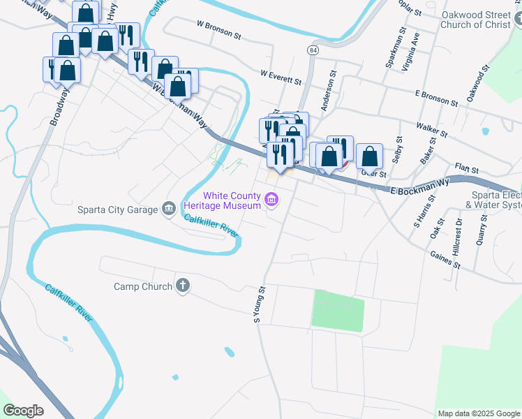 map of restaurants, bars, coffee shops, grocery stores, and more near 145 South Main Street in Sparta