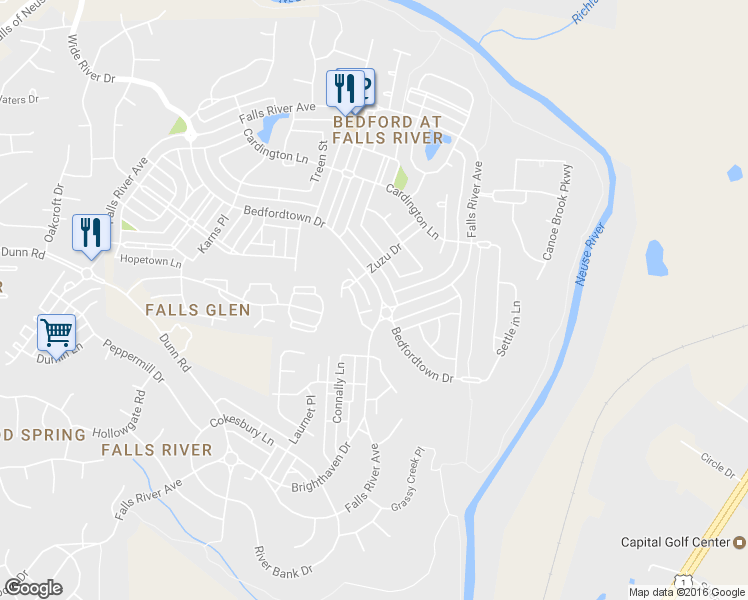 map of restaurants, bars, coffee shops, grocery stores, and more near 10720 Bedfordtown Drive in Raleigh