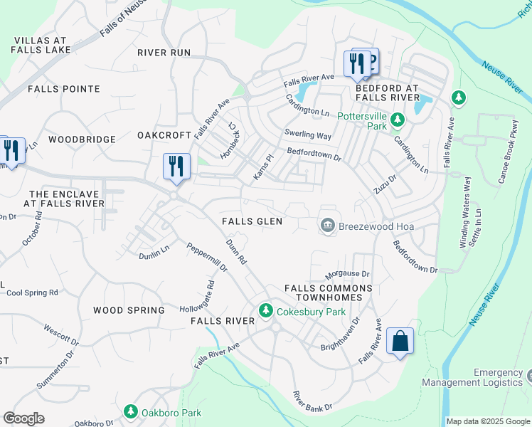 map of restaurants, bars, coffee shops, grocery stores, and more near 2110 Breezeway Drive in Raleigh