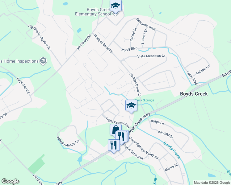 map of restaurants, bars, coffee shops, grocery stores, and more near 2542 Sportsmans Way in Sevierville