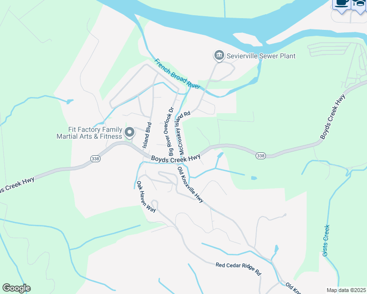 map of restaurants, bars, coffee shops, grocery stores, and more near 2216 McCroskey Island Rd in Sevierville