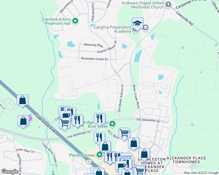 map of restaurants, bars, coffee shops, grocery stores, and more near 211 Tuftin Drive in Durham
