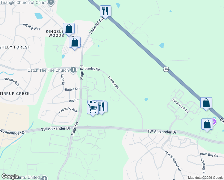 map of restaurants, bars, coffee shops, grocery stores, and more near 5702 Terrier Place in Morrisville