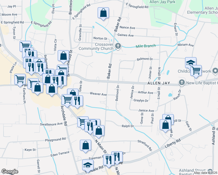 map of restaurants, bars, coffee shops, grocery stores, and more near in High Point