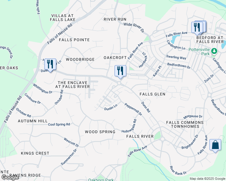 map of restaurants, bars, coffee shops, grocery stores, and more near 4433 All Points View Way in Raleigh