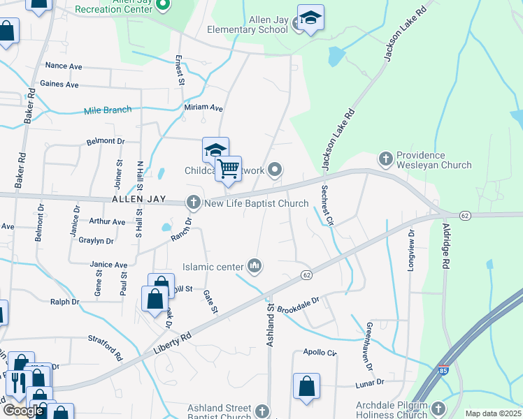 map of restaurants, bars, coffee shops, grocery stores, and more near 3606 Akers Court in High Point