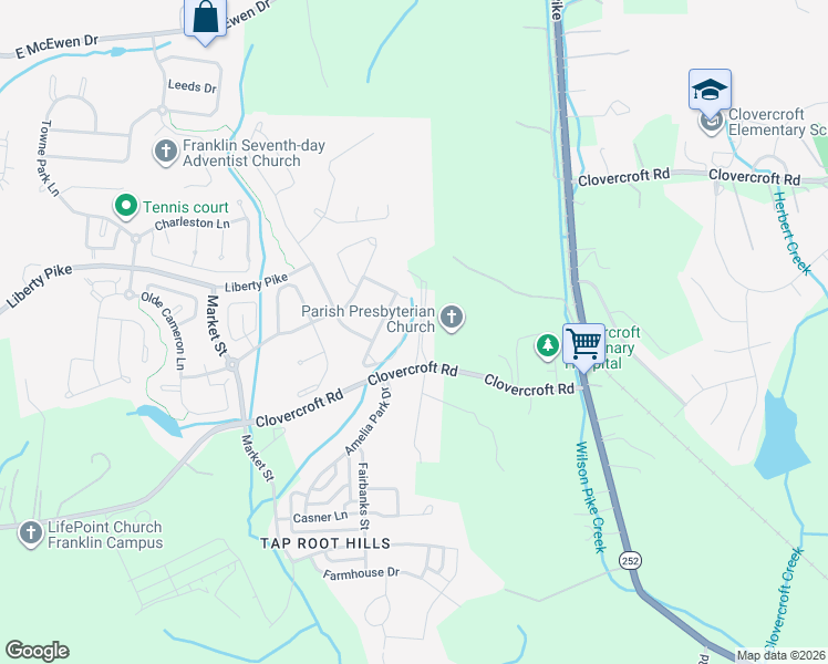 map of restaurants, bars, coffee shops, grocery stores, and more near 2219 Wolford Circle in Franklin