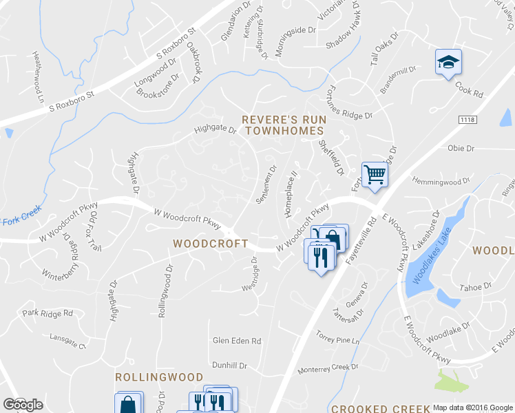 map of restaurants, bars, coffee shops, grocery stores, and more near 4235 Settlement Dr in Durham