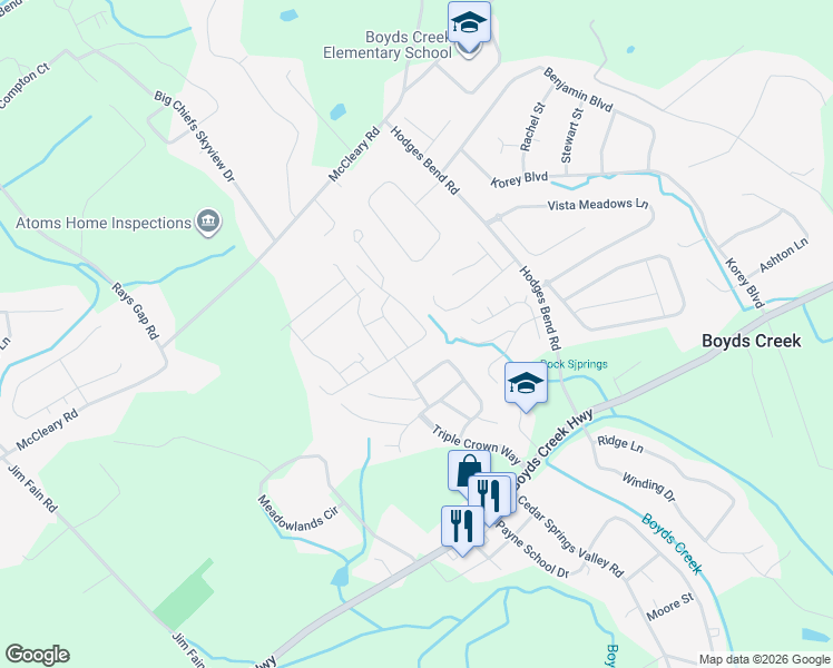 map of restaurants, bars, coffee shops, grocery stores, and more near 2506 Native Dancer Way in Sevierville