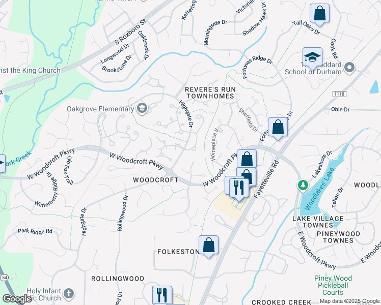 map of restaurants, bars, coffee shops, grocery stores, and more near 4235 Settlement Dr in Durham