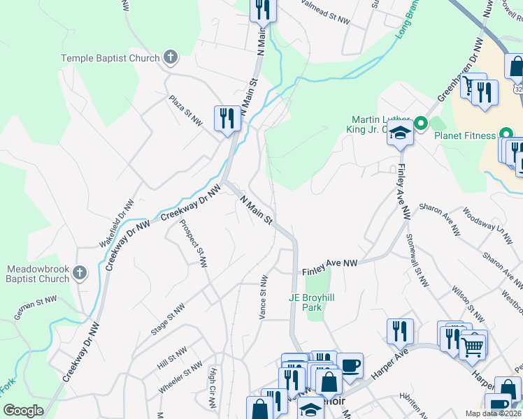 map of restaurants, bars, coffee shops, grocery stores, and more near 811 Old North Road in Lenoir