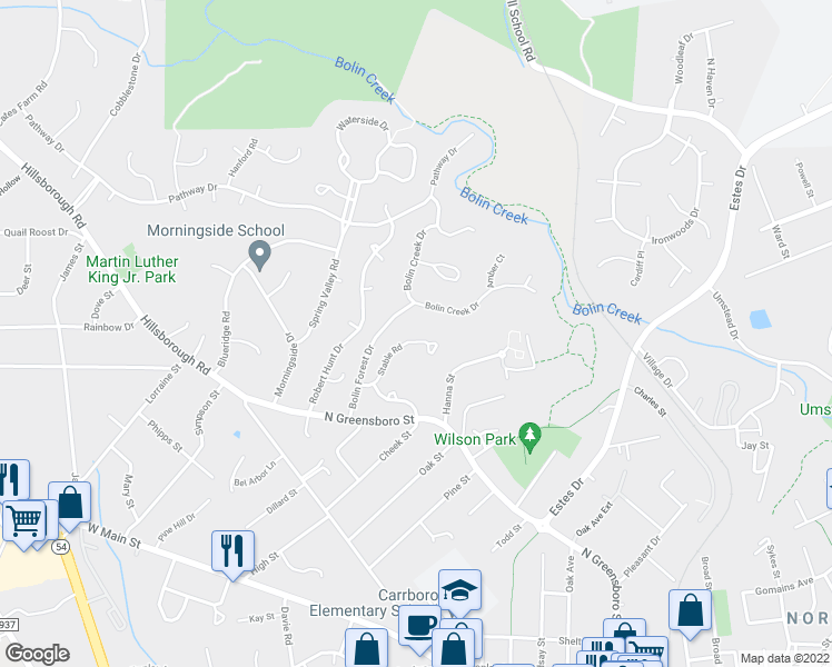 map of restaurants, bars, coffee shops, grocery stores, and more near 229 Stable Road in Carrboro