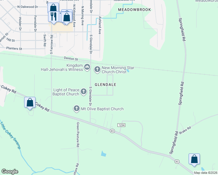 map of restaurants, bars, coffee shops, grocery stores, and more near 429 Sanders Drive in Rocky Mount