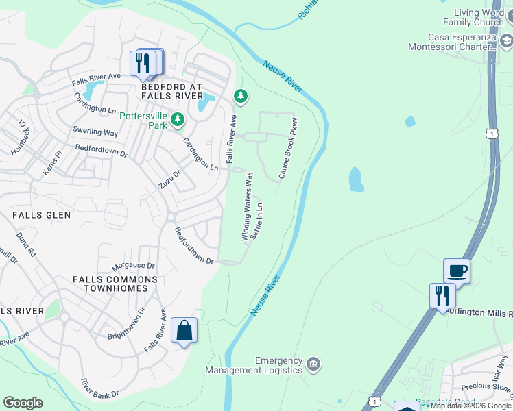 map of restaurants, bars, coffee shops, grocery stores, and more near 3069 Settle in Lane in Raleigh