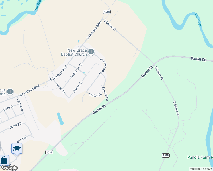 map of restaurants, bars, coffee shops, grocery stores, and more near 2201 Samuel Lane in Tarboro