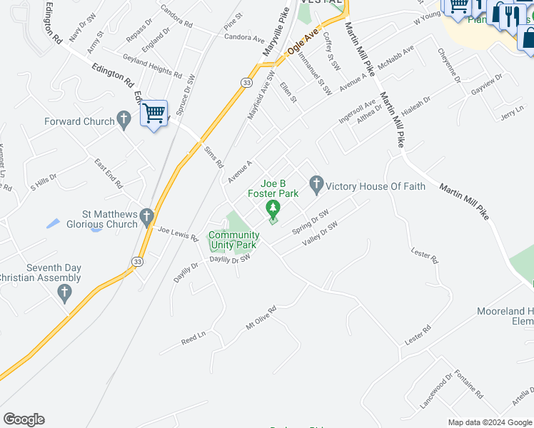 map of restaurants, bars, coffee shops, grocery stores, and more near 4710 Plum Street in Knoxville