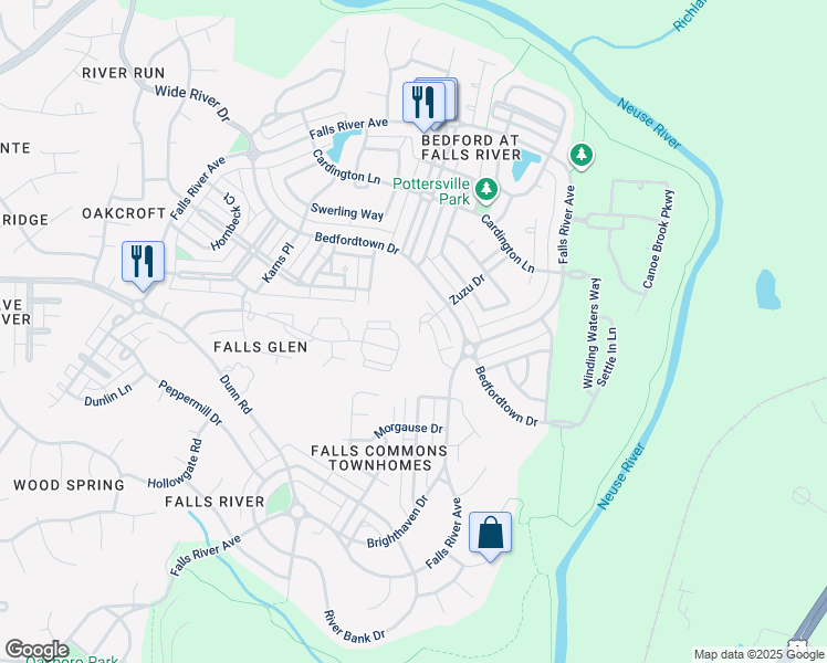 map of restaurants, bars, coffee shops, grocery stores, and more near 2207 Banks Hill Row Road in Raleigh