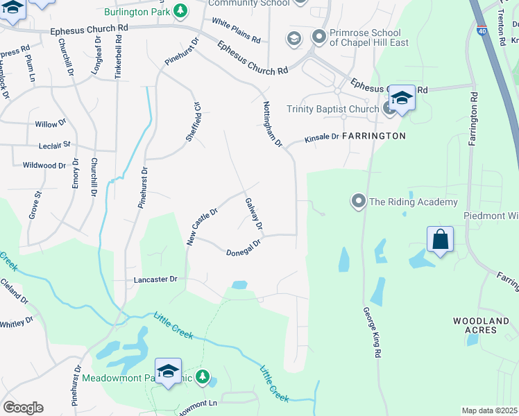 map of restaurants, bars, coffee shops, grocery stores, and more near 108 Galway Drive in Chapel Hill