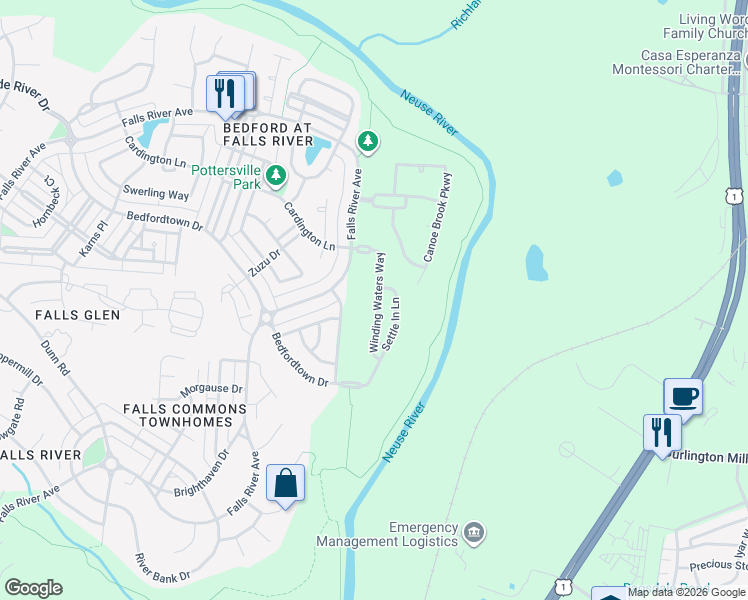 map of restaurants, bars, coffee shops, grocery stores, and more near 3069 Settle in Lane in Raleigh