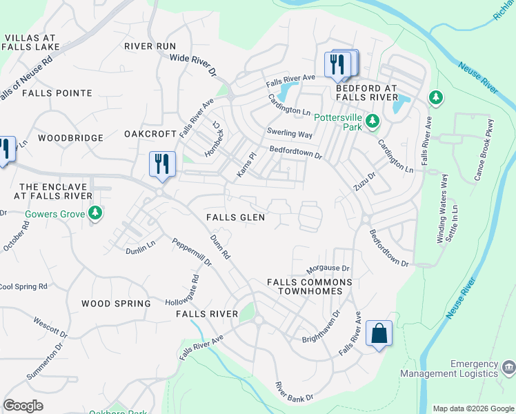 map of restaurants, bars, coffee shops, grocery stores, and more near 2110 Breezeway Drive in Raleigh