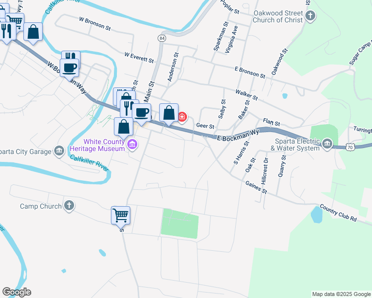 map of restaurants, bars, coffee shops, grocery stores, and more near 209 Gaines St in Sparta