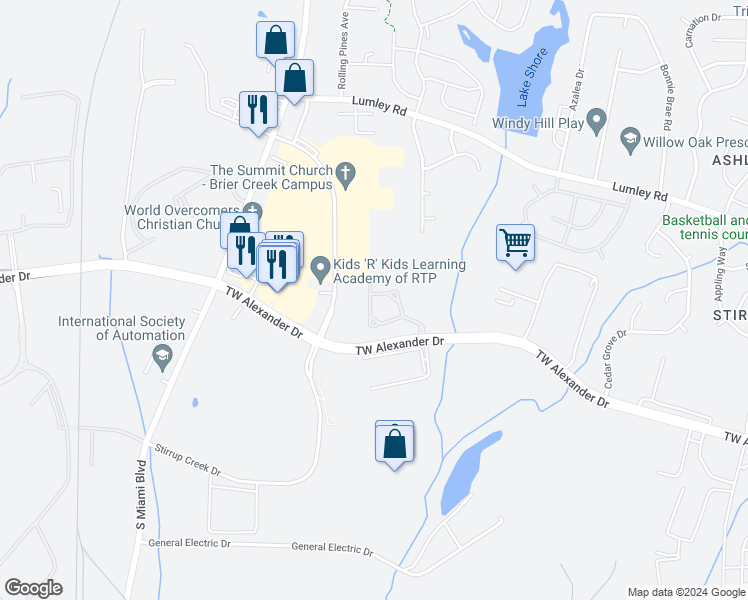 map of restaurants, bars, coffee shops, grocery stores, and more near 1206 TW Alexander Drive in Durham