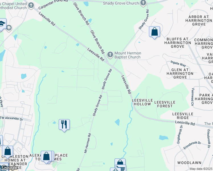 map of restaurants, bars, coffee shops, grocery stores, and more near 3111 Shady Grove Road in Durham
