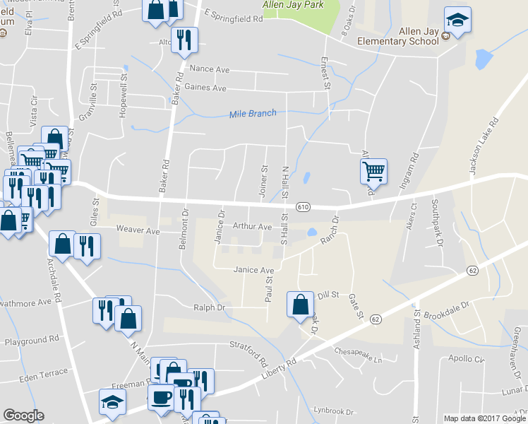map of restaurants, bars, coffee shops, grocery stores, and more near 908 East Fairfield Road in High Point