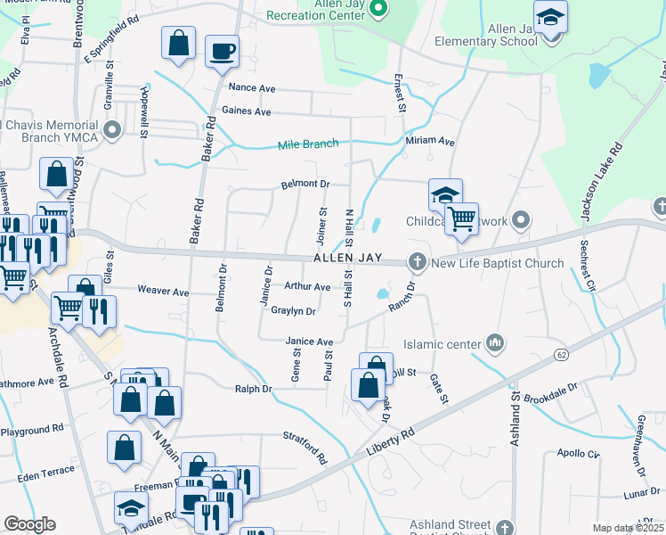 map of restaurants, bars, coffee shops, grocery stores, and more near 914 East Fairfield Road in High Point