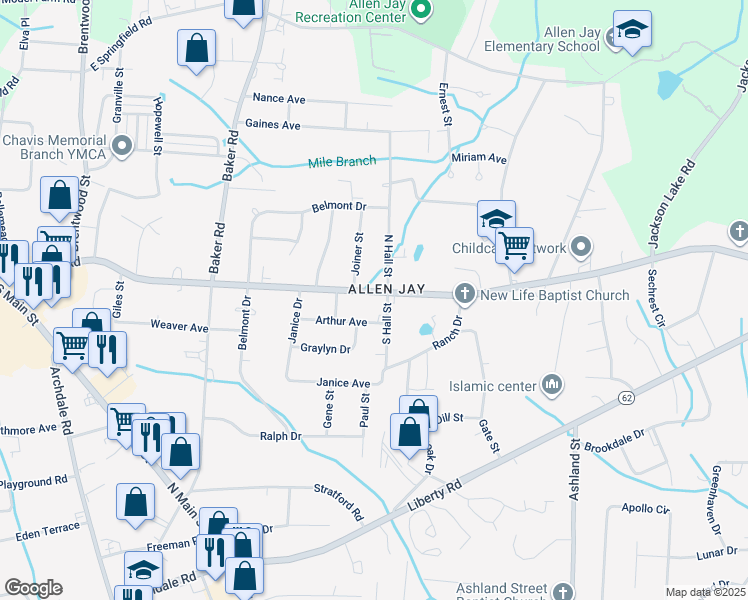 map of restaurants, bars, coffee shops, grocery stores, and more near 914 East Fairfield Road in High Point