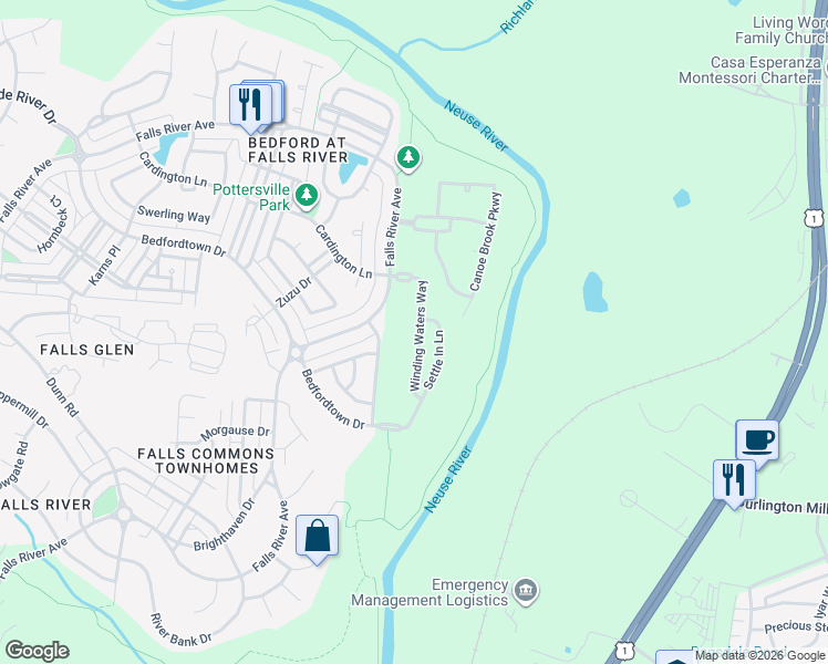 map of restaurants, bars, coffee shops, grocery stores, and more near 3069 Settle in Lane in Raleigh