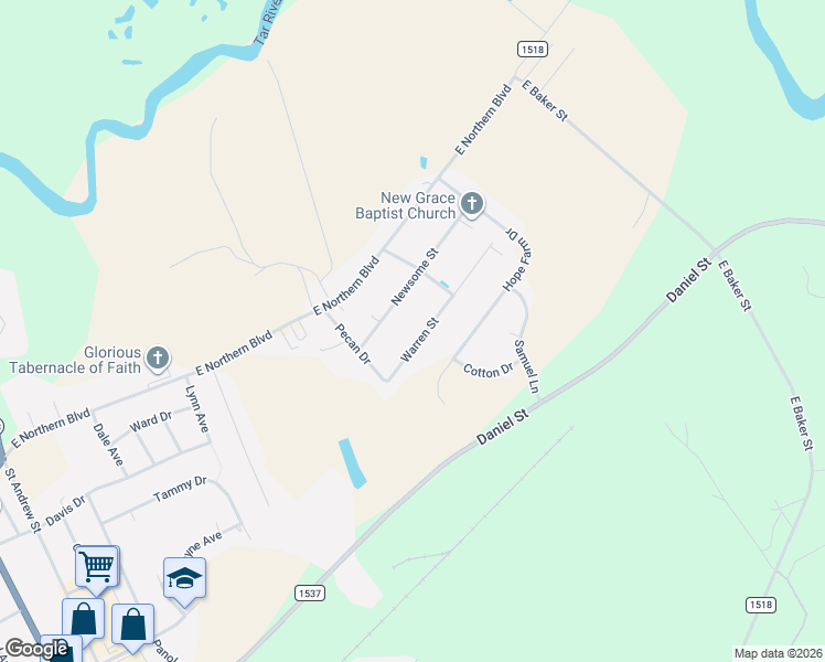 map of restaurants, bars, coffee shops, grocery stores, and more near 1110 Warren Street in Tarboro