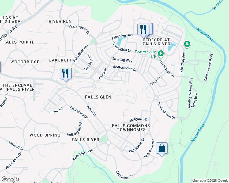 map of restaurants, bars, coffee shops, grocery stores, and more near 2120 Piney Brook Road in Raleigh