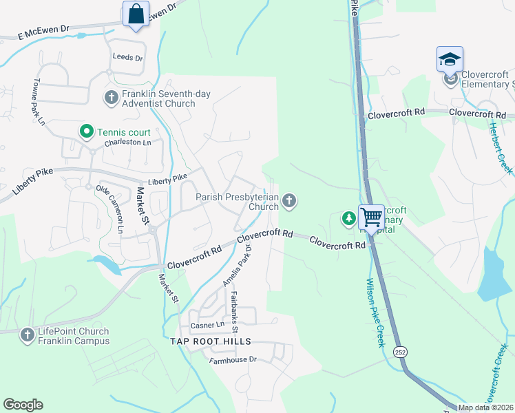 map of restaurants, bars, coffee shops, grocery stores, and more near 2219 Wolford Circle in Franklin