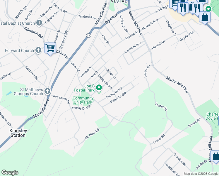 map of restaurants, bars, coffee shops, grocery stores, and more near 1001 Drive East in Knoxville