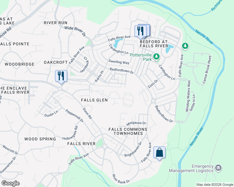 map of restaurants, bars, coffee shops, grocery stores, and more near 2120 Piney Brook Road in Raleigh