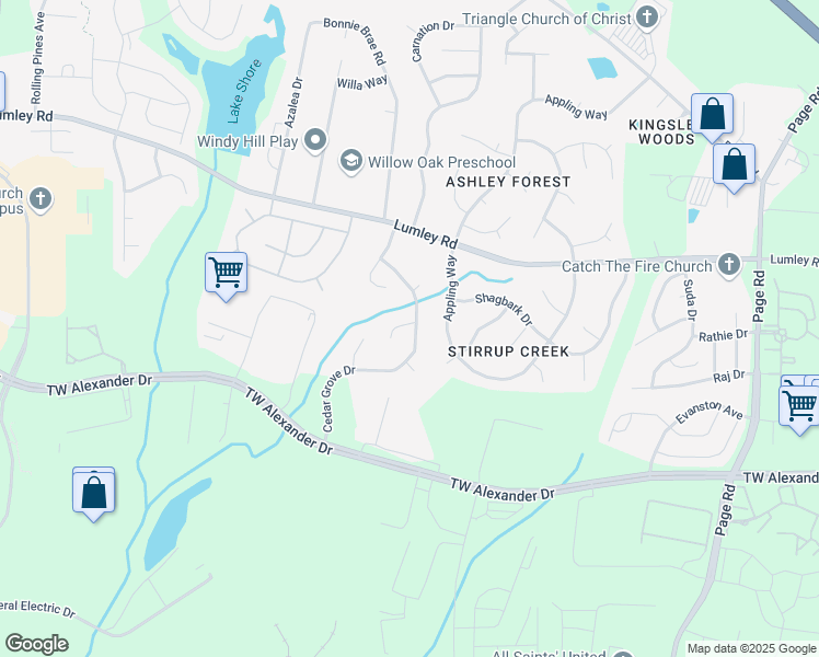 map of restaurants, bars, coffee shops, grocery stores, and more near 2002 Cedar Grove Drive in Durham