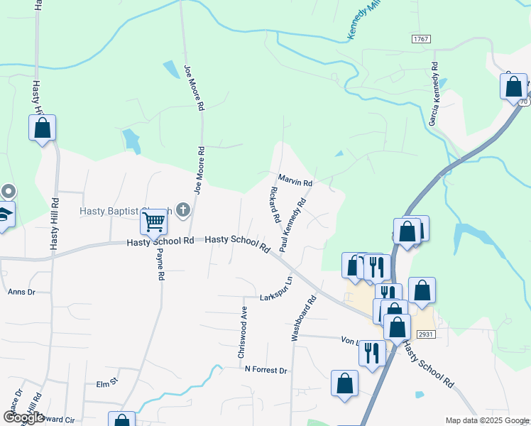 map of restaurants, bars, coffee shops, grocery stores, and more near 125 Rickard Road in Thomasville